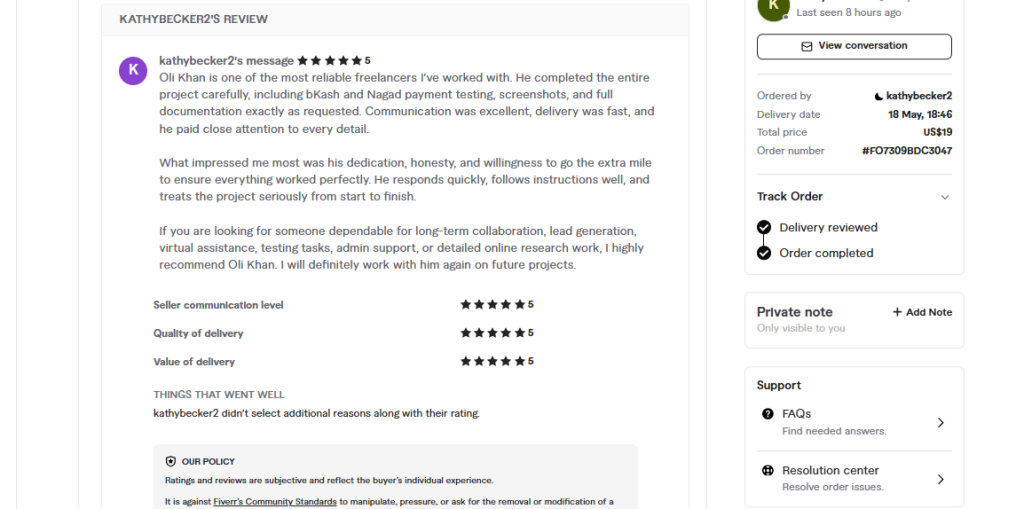 Fiverr client review for OMAR IT