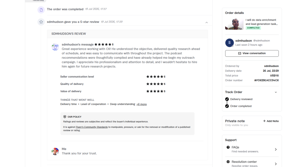 Fiverr client review for OMAR IT